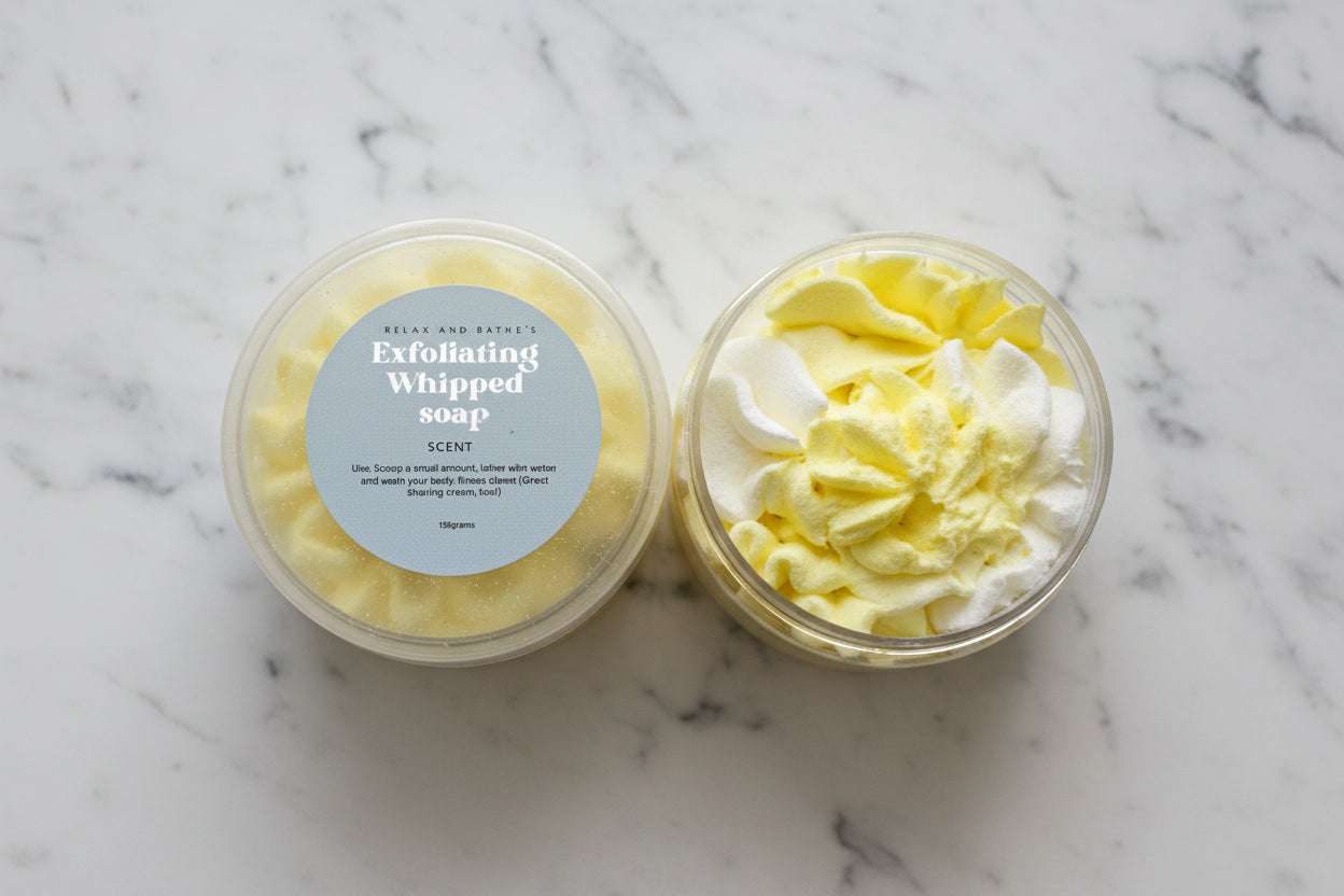  a whipped soap coloured in white and yellow