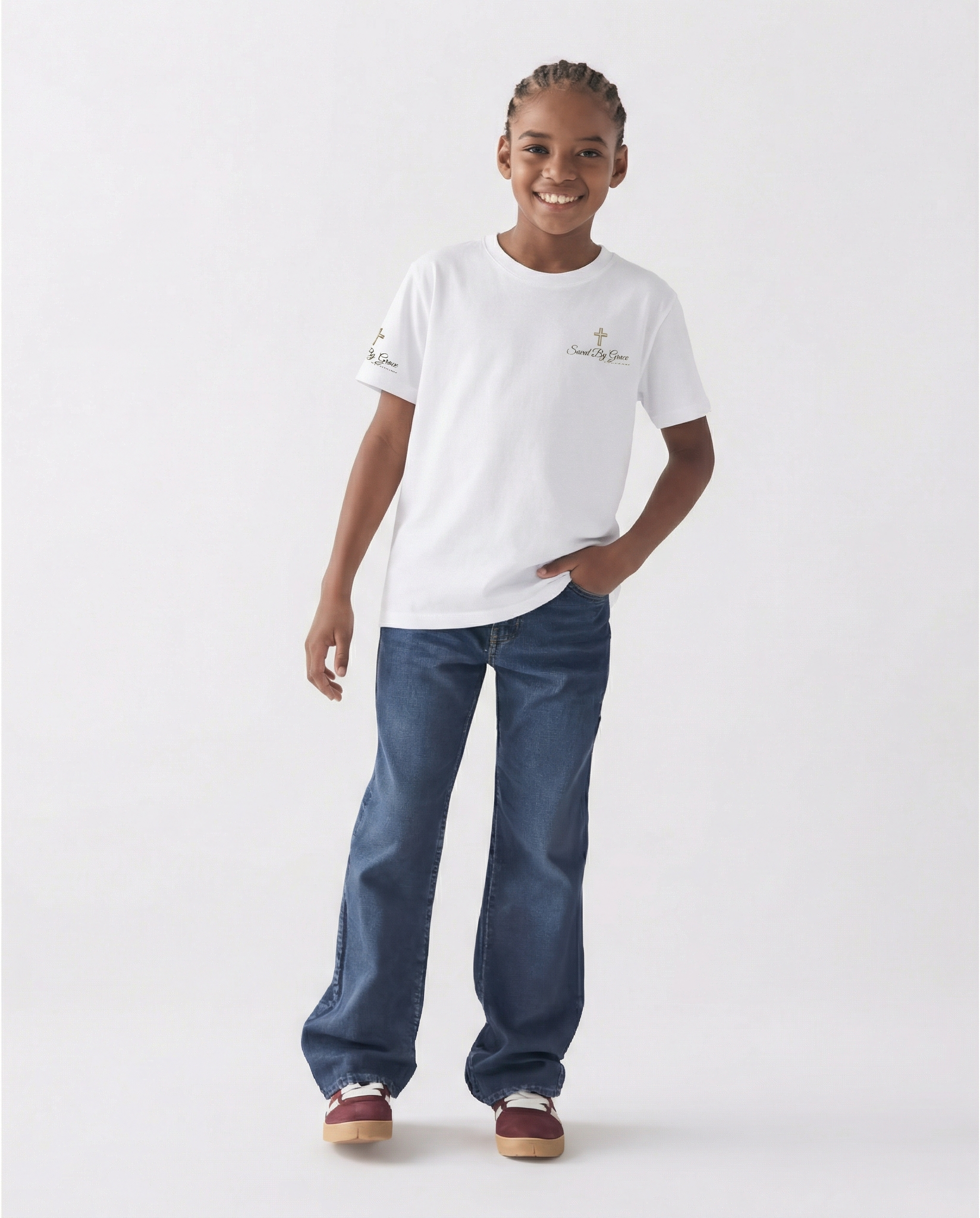 The "Saved By Grace" Essential Chest Logo Tee Childrens