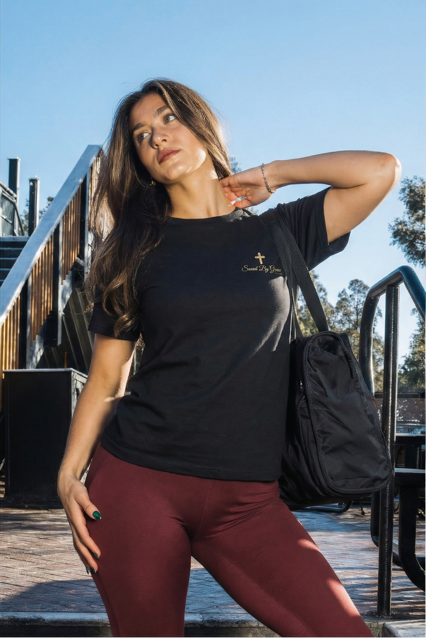 The "Saved By Grace" Essential Chest Logo Tee Women's