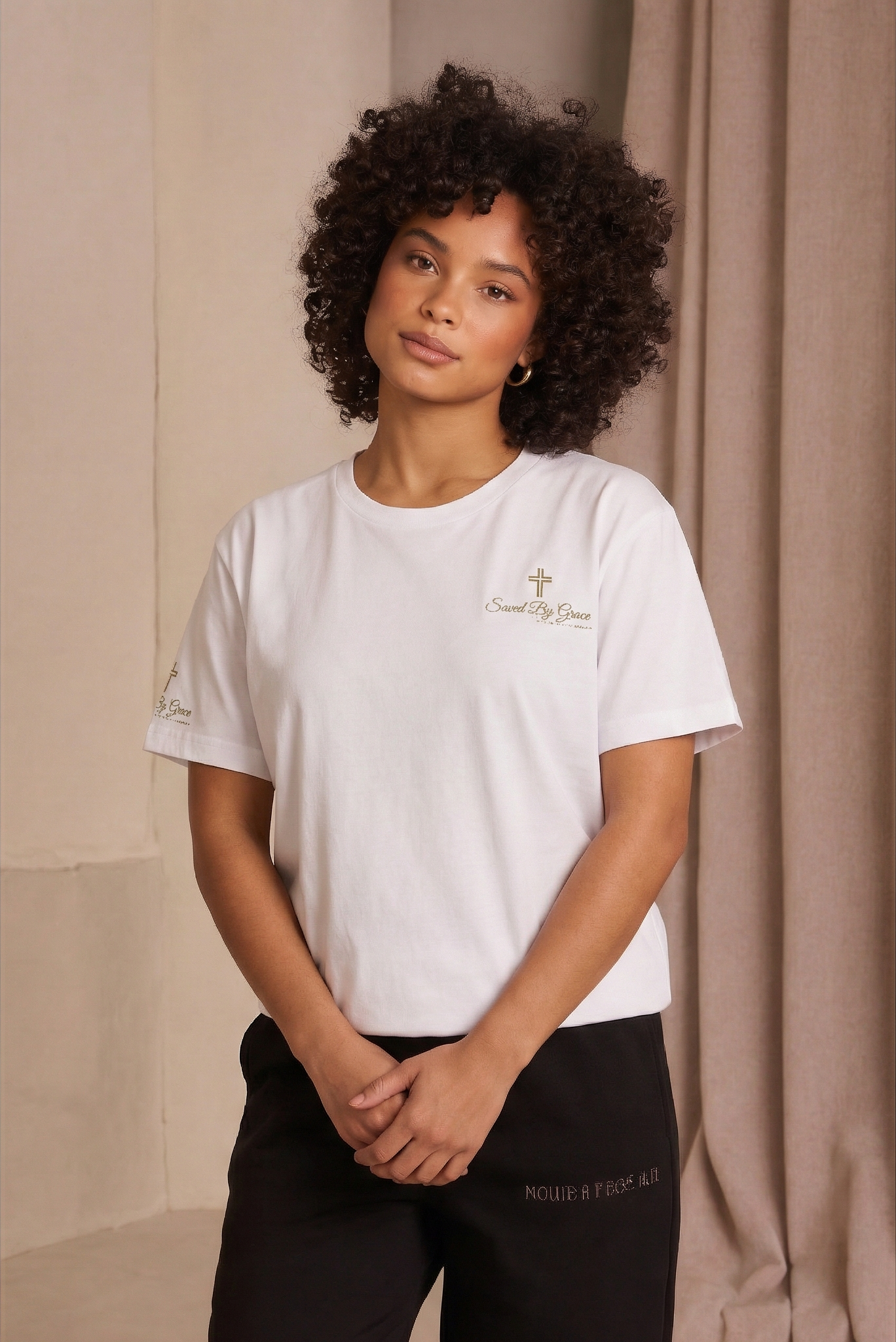 The "Saved By Grace" Essential Chest Logo Tee Women's